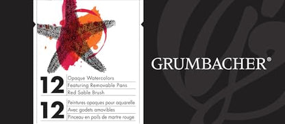 Grumbacher Opaque Watercolor Set, 12 Colors & Brush - color: 12 Colors & Brush, style: Opaque