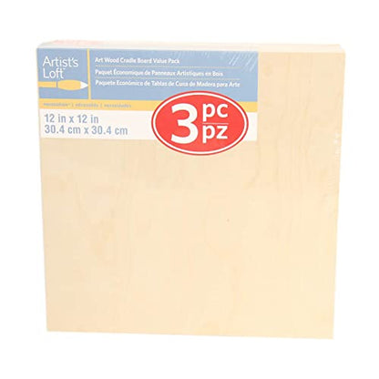 3 Pack 12" x 12" Wood Canvas Cradled Panel Boards by Artist's Loft - size: 12" x 12" (3 Pack)