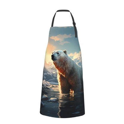 Prancing Brown Horse Heavy Duty Waterproof Apron with Pockets for AdultsResistant Grilling, Gardening, Painting - color: Polar Bear in Winter