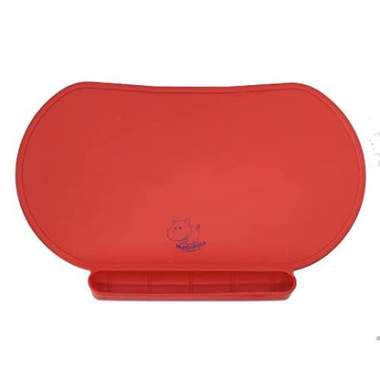 Silicone Children's Place Mat - Baby Mumbo | Food-Grade Quality with Unique Raised Edges for Spill Prevention | Lightweight, Portable, and Spill-Proof Tray (Ruby Red) - color: Ruby Red
