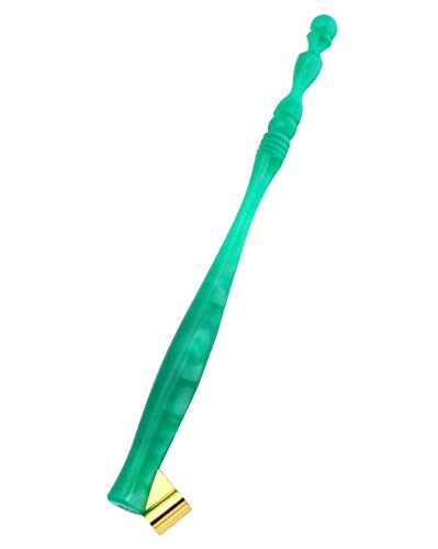 XIAOYU Calligraphy Oblique Nib Pen Holder, English Calligraphy Pen Nib Holder, Resin Dip Pen Handle Nib Holder with 5 Flat Nibs, Green - color: Green