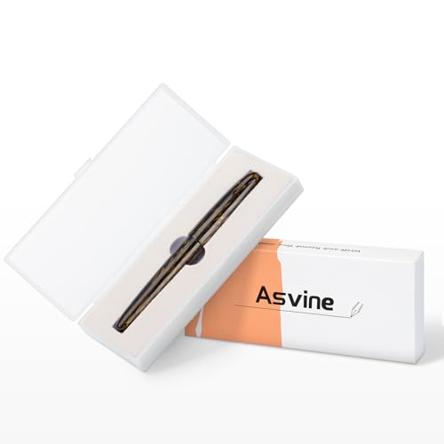 Asvine C80 Fountain Pen #8 Stub 1.1mm Nib Large Handcraft Calligraphy Art Drawing Pen with Converter Pen Case Collection Set (Brown Gold) - color: Brown Gold, style: Stub
