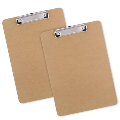 Wood Clipboards Set of 2, Letter Size Hardboard Clip Board 8.5x11 | A4 Standard Size 9" x 12.5" for Classroom, Students, Office & School Supply