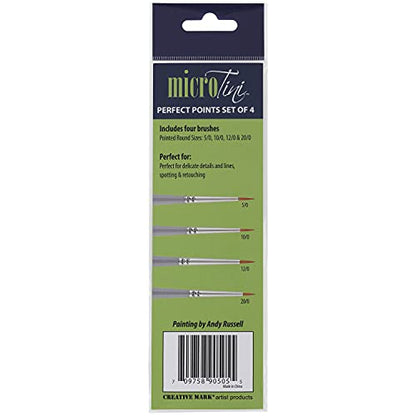 Creative Mark 4 Piece Micro Detail Paint Brush Set, Mini Paintbrushes for Acrylic, Watercolor, Oil, Face, Nail, Scale Model Painting & Line Drawing - size: Perfect Points Set (4 Piece)
