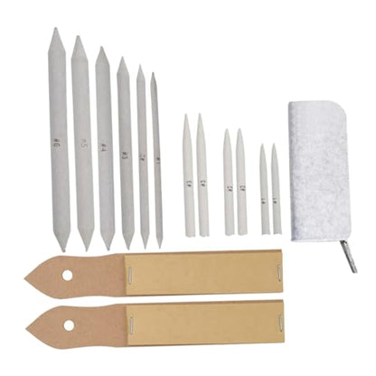 OKUMEYR 15pcs Sketch Blending Stumps and Tortillions Set with Sandpaper Pencil Sharpener Pointer Art Drawing Tools for Artists Students Beginners Softening Lines and Creating Shadows Light
