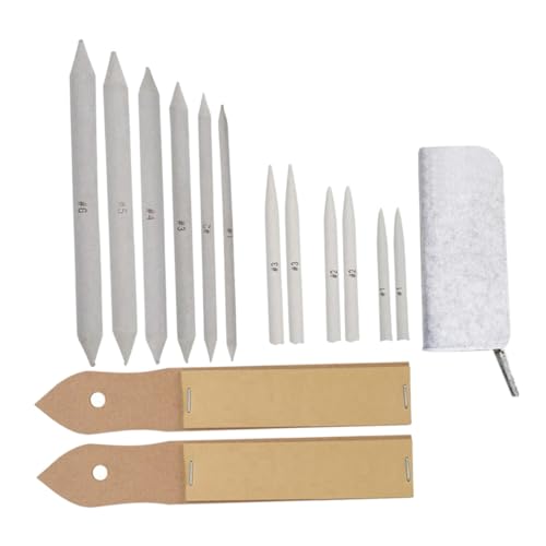 OKUMEYR 15pcs Sketch Blending Stumps and Tortillions Set with Sandpaper Pencil Sharpener Pointer Art Drawing Tools for Artists Students Beginners Softening Lines and Creating Shadows Light