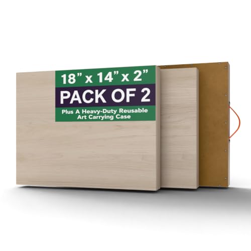 (Pack of 2) 18x14 Inch Unfinished Wood Art Board, Horizontal Cradled Panel Board for Painting with Art Shipping Box, 2 Inch Deep Frame for Acrylic and Oil Painting Pouring and Mix Media
