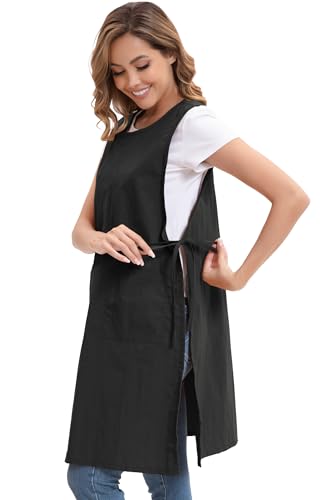Nanxson Waterproof Apron with Pockets Plus Size Chef Apron | Side tie design,Split-piece apron,for Cooking Kitchen Baking Painting Grilling, - color: Black