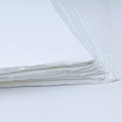 Sketchbook - Sketch Pad - Watercolor Paper - Mixed Media Sketchbook - 20 Sheets of Off-White Deckle Edge Cotton Handmade Paper of 130 GSM by Paper Craft (PC-HPDW101-6x8-20)