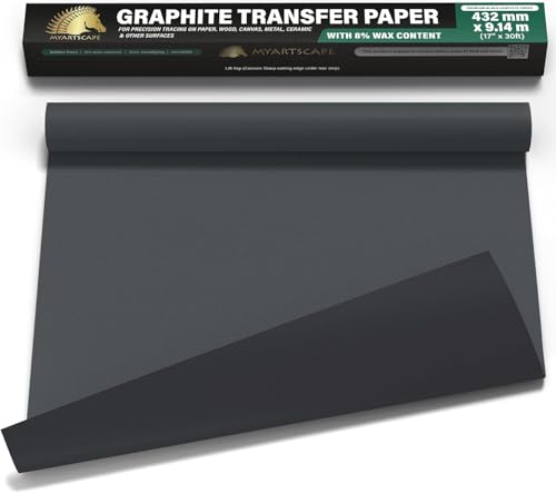 MyArtscape Graphite Transfer Paper Roll 17" x 30ft – Black Carbon Wax Paper for Precise Drawing & Tracing - size: 17" x 30ft