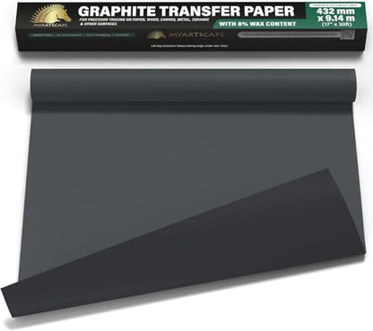 MyArtscape Graphite Transfer Paper Roll 17" x 30ft – Black Carbon Wax Paper for Precise Drawing & Tracing - size: 17" x 30ft