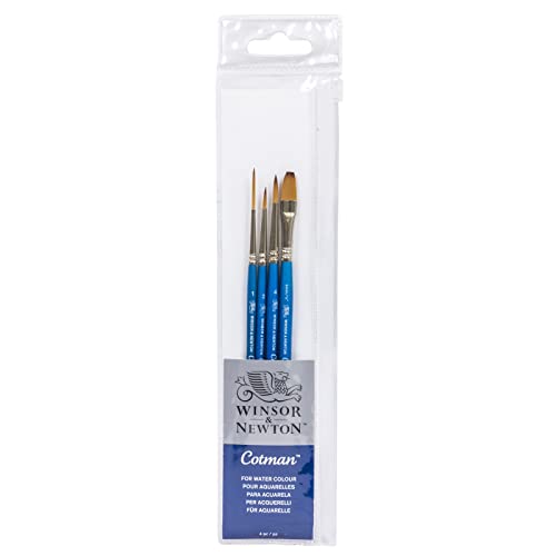 Winsor & Newton Cotman Short Handle Brushes, Set of 4, (Round 2 & 4, Rigger 1, One Stroke 1/4") - size: Set of 4, style: Round 2 & 4, Rigger 1, One Stroke 1/4"