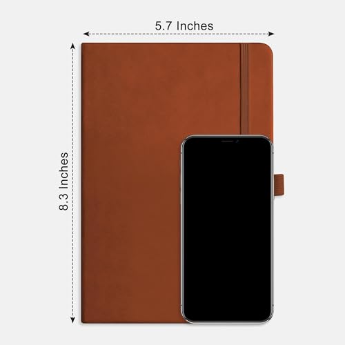 RETTACY Dotted Journal Notebook, 192 Pages, A5 Medium Size (5.7'' x 8.3''), Leather Hardcover, 100 GSM Thick Paper, for Journaling, Planning, Tracking (Brown) - color: Brown, style: Dotted