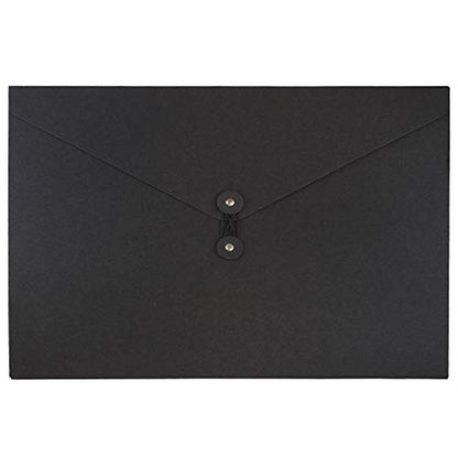 JAM PAPER Kraft Portfolio with Button and String Tie Closure - Large - 9 1/4 x 14 x 3/8 - Black Recycled - Sold Individually - color: Black Recycled, size: Large (9 1/4" x 14" x 3/8")