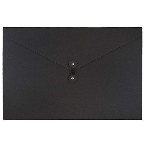 JAM PAPER Kraft Portfolio with Button and String Tie Closure - Large - 9 1/4 x 14 x 3/8 - Black Recycled - Sold Individually - color: Black Recycled, size: Large (9 1/4" x 14" x 3/8")