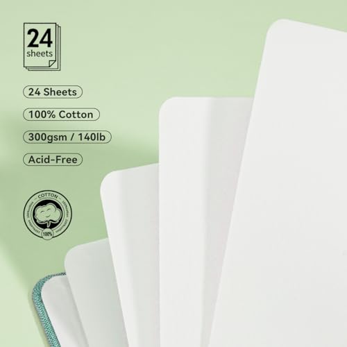 Lightwish Square Watercolor Journal,2 Pack Total 48 Sheets,100% Cotton,300gsm/140lb,Acid-Free,Cold Press Watecolor Paper Sketchbook for Artists Adults Students,4.7 * 4.7 Inches - color: Green