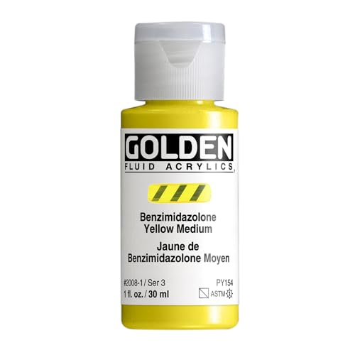 GOLDEN Fluid Acrylics, Benzimidazolone Yellow Medium, 1 fl. oz. Bottle, Professional Acrylic Paint, Semi-Transparent