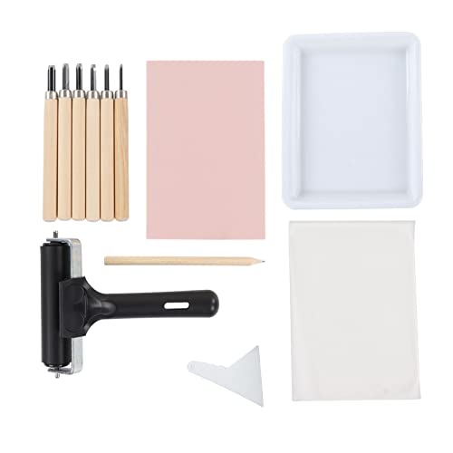 Stamp Making Kit with 6 Carving Knives Flexible Roller Tracing Paper and Storage Box for DIY Art Beginners Rubber Stamp Carving Tools Set