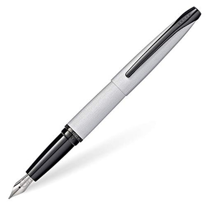 Cross ATX Brushed Chrome Fine Nib Fountain Pen - Refillable Pen for Smooth Writing - Black Ink - Comfortable Grip - Long-Lasting - Professional Office Supplies - Gift Box Included - color: Sandblasted Chrome, style: Fine Nib