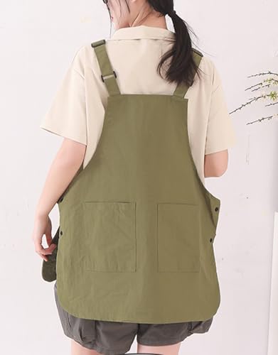 NEWGEM Waterproof Apron with Pockets for Women Cooking Painting Baking Gardening - color: 3 Pockets Green