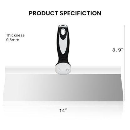 Mister Rui 14" Drywall Taping Knife, Stainless Steel Paint Scraper, Drywall Skimming Blade, Plastering Spatula Tools, Ergonomic Handle for Joint Taping