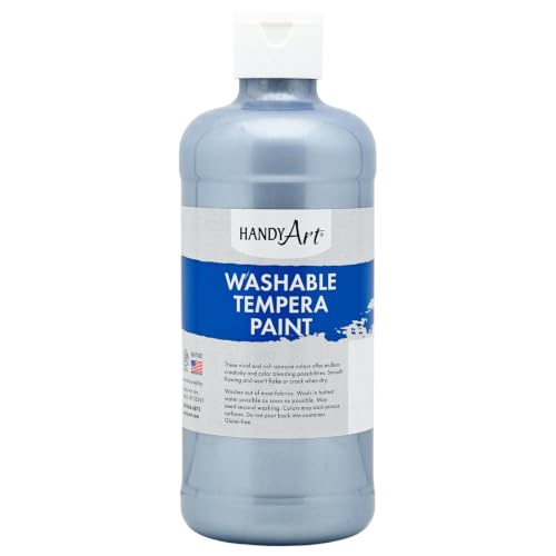 Handy Art Washable Tempera Paint, Metallic Silver, 16 oz Pint Bottle | Bright & Mixable, High Opacity, Washable Colors for Classroom, Students, Kids, Young Artists, Safe & Non-Toxic, Made in USA - color: Metallic Silver, size: 16 Fl Oz (Pack of 1)