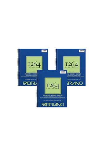 Fabriano 1264 Drawing Pad, 9" x 12", Spiral Bound, 75 lb., 3-Pack - size: 9" x 12", 3-Pack