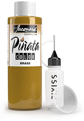 Pinata Brass Alcohol Ink 4-Ounce, Pixiss 20ml Needle Tip Applicator Bottle and Funnel, Bundle for Yupo and Resin - color: Brass