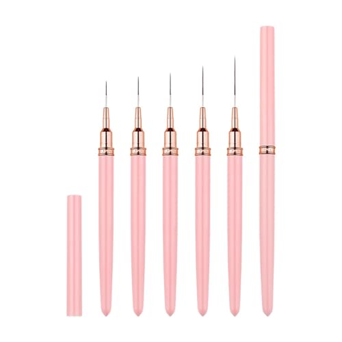 Metallic Liner Nail Art Brushes Set, Nail Art Pens, 5PCS Pink Color Nail Tools Liner Brush UV Gel Polish Painting Nail Design For Long Lines, Thin Details, Fine Drawing, Sizes 7/9/11/15/25mm - color: MMarch-017