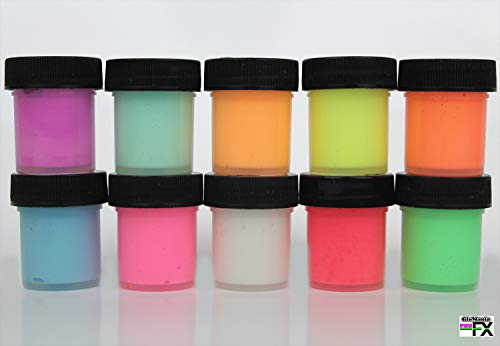 Glow in The Dark Invisible Neutral Visible GID GDV Cosmic Star Paint UV Black Light Reactive Luminous (2oz 10 Color Set)