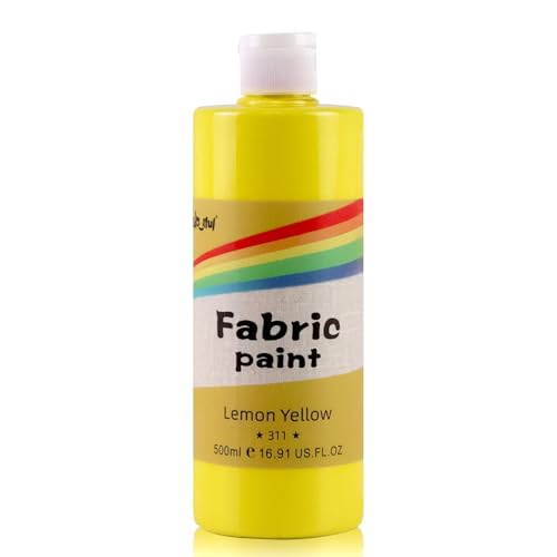 Colorful Permanent Fabric Paint for Furniture, 16.65 oz (500 ml) Fabric Paint for Clothes, Soft Rich Pigment Non-Toxic Textile Paint for Fabric DIY Crafts T-shirts Shoes Jeans DIY for Adult - color: Lemon Yellow, size: 16.7 Fl Oz (Pack of 1)