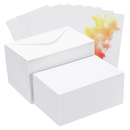 PATIKIL 100 Sets Pure Cotton Watercolor Cards 140lb/300 GSM Postcards with Envelopes for Art Painting Creative Thank Notes, 4x6 Inch