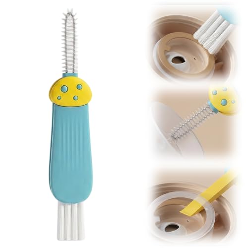 3 in 1 Cup Lid Cleaning Brush, Multi Purpose Cup Lid Gap Cleaner Brush with Hanging Hole, Soft Hard Bristle Cleaning Tool for Water Bottle Kettle Pacifier Home Kitchen Deep Cleaning (Blue) - color: Blue