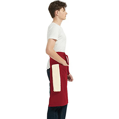 PINDUNCHEF Unisex Two Pocket Bbq Bistro Waiter CookingApron Waterproof Stain Resistant Waist apron - color: Burgundy