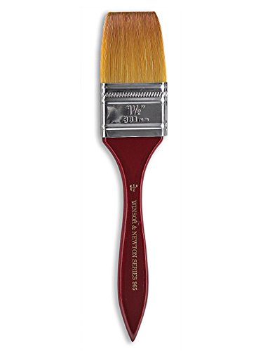 Winsor & Newton 5463138 Series 965 Golden Nylon & Natural Hair Short Handle Brush - Wash 11/2 inch - size: 1½ inch, style: Series 965 Golden Nylon & Natural Hair