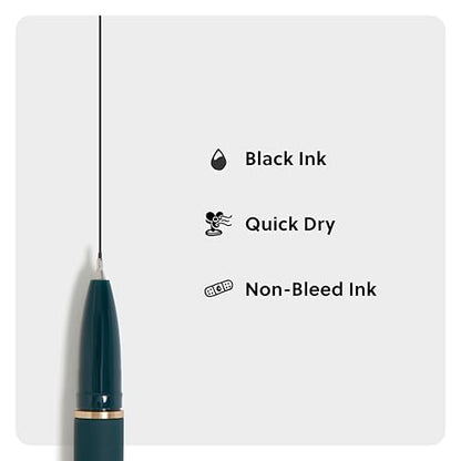 U Brands Catalina Felt Tip Pens, Set of 6 Black Ink Pens, Soft Touch Jewel Tones, Gold Details, Medium (0.7 mm) Point