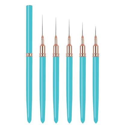 5PCS Liner Brushes for Nails, Nail Art Liner Brushes Set, 6/9/12/15/18mm Thin Detail Brush for Long Lines & Fine Drawing, UV Gel Polish Painting Nail Design Tools - Blue - color: Blue