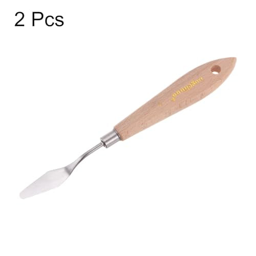 HARFINGTON 2pcs No.4 Painting Palette Knives Stainless Steel Pointy Spatula Pallet Knife with Beech Wood Handle for Oil Acrylic Paint Canvas Mixing Spreading