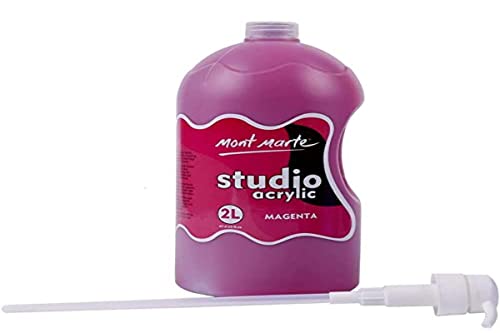Mont Marte Discovery School Acrylic, Magenta, 1/2 Gallon (2 Liter). Ideal for Students and Artists. Excellent Coverage and Fast Drying. Pump Lid Included. - color: Magenta