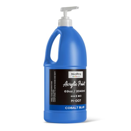 Nicpro Cobalt Blue Large Acrylic Paint (69 oz), Rich Pigments, Non Toxic | Craft Paint for Multi Surface, Canvas, Wood, Leather, Fabric - Art Painting Supplies for Beginners, Artist & Adults with Pump - color: Cobalt Blue, size: 69 Fl Oz (Pack of 1)