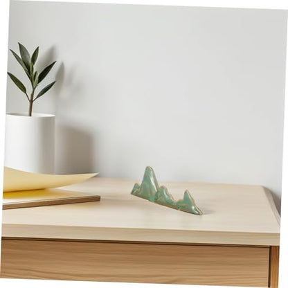 Ceramic Calligraphy Brush Holder with Mountain Shape and Nonskid Base, Green Paint Brush Drying Rack for Painting and Everyday Writing, Artistic Nature-inspired Pen Rest Stand