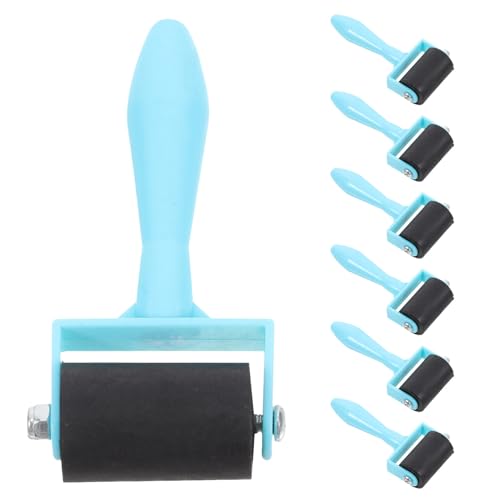 SUPVOX 7pcs ’s Printmaking Ink Roller Set, 3.5cm Blue Handle Rubber Brayers for DIY Printing, Soft and Hard Rubber Rollers for Block Printing and Stamping Crafts
