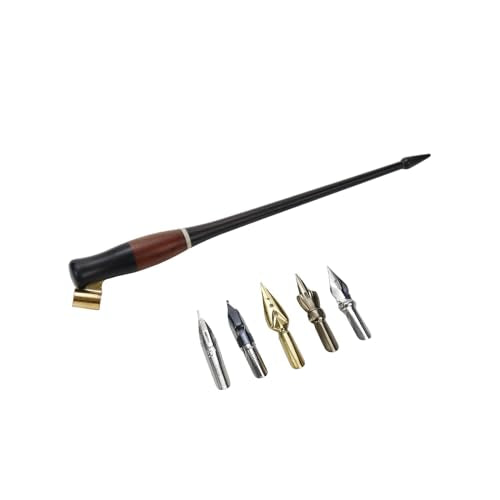 Wood Calligraphy Oblique Dip Pen Holder Set, Removable Nib Pen Handle with 5 Nibs for English Calligraphy Drawing Comic, Black - color: Black