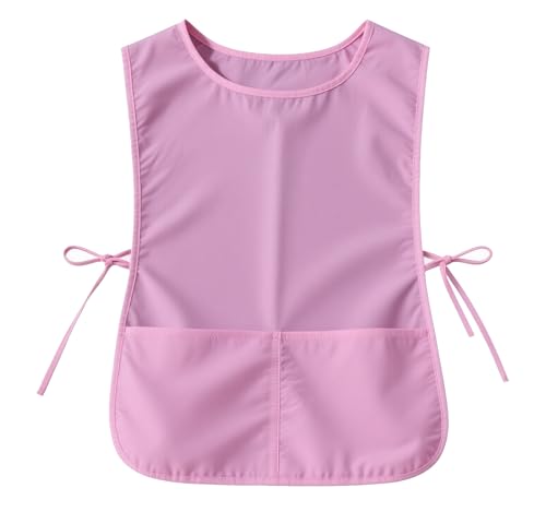 Large Smock Cobbler Apron for Men & Women, Adjustable Side Ties & 2 Pockets - color: Black+pink