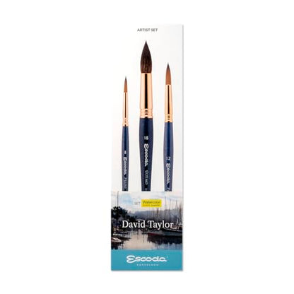 Escoda | Watercolour | Artist Set David Taylor | Size 8,12,18 | 3 Brushes | Synthetic tendo + tame | Round Pointed - size: Round Pointed