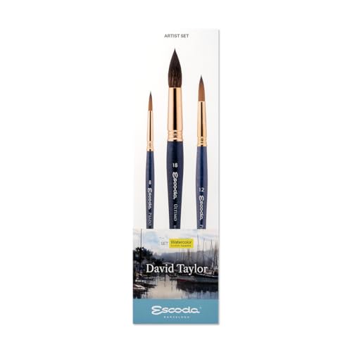 Escoda | Watercolour | Artist Set David Taylor | Size 8,12,18 | 3 Brushes | Synthetic tendo + tame | Round Pointed - size: Round Pointed