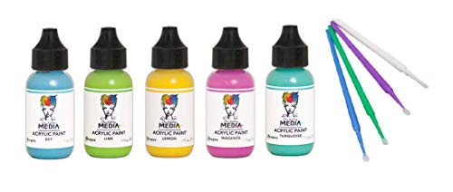 Ranger Acrylic Paint Bundle - 5 Dina Wakley Media Acrylic Paints Blending Sticks (Brilliantly Bright - Sky, Lime, Turquoise, Lemon, and Magenta) - color: Brilliantly Bright - Sky, Lime, Turquoise, Lemon, and Magenta