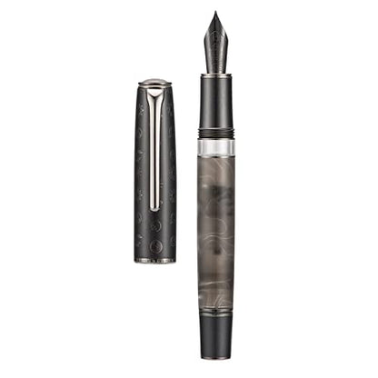 Hongdian N7 Gray Resin Piston Fountain Pen Rabbit Cap, Iridium Medium Nib Classic Pen Smooth Writing Pen with Metal Box - color: Gray-N7, style: Medium Point