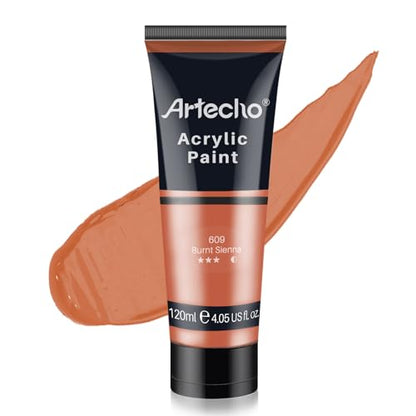 Artecho Acrylic Paint, Burnt Sienna Paint (120ml / 4.05oz) Tubes, Art Craft Paints for Canvas, Rock, Stone, Wood, Fabric, Art Supplies - color: Burnt Sienna, style: Regular