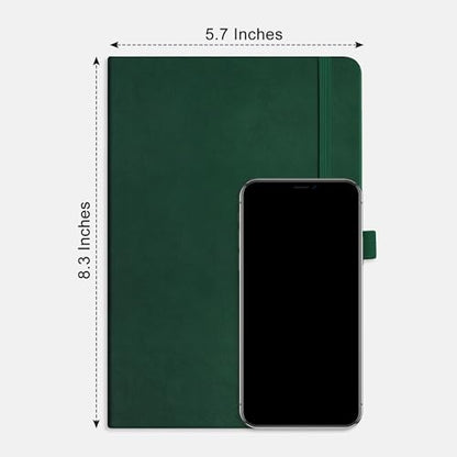 AHGXG Dotted Journal Notebook, 160 Numbered Pages, A5 Medium Size (5.7'' x 8.3''), 120 GSM Thick Paper, Leather Hardcover, for Journaling, Planning, Tracking (Dark Green) - color: Dark Green, style: Dotted